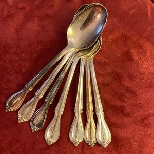 7 Silverplate Dinner Spoons w/ H Monogram Wm Rogers Memory Pattern | 1960s